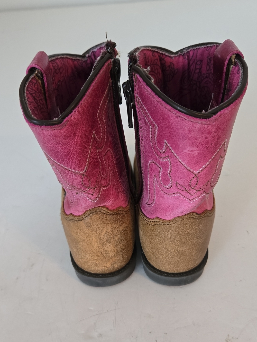 Shyanne Girls Pink And Brown Cowboy Boots Style 43920 Size 10D - Picture 3 of 8